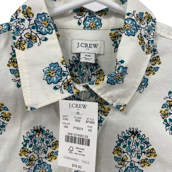 NWT J. Crew Factory Blue Yellow Floral Print White Button Up Shirt Womens XS - Picture 4 of 6